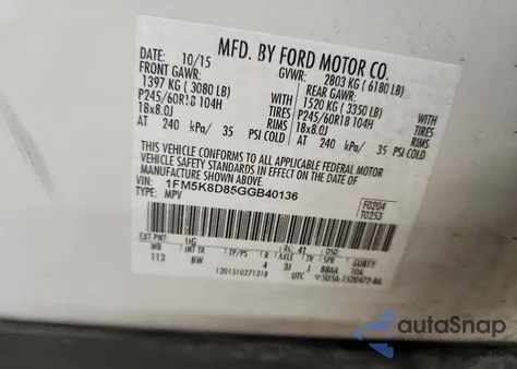 2016 Ford Explorer Xlt из США, поврежденный, VIN 1FM5K8D85GGB40136